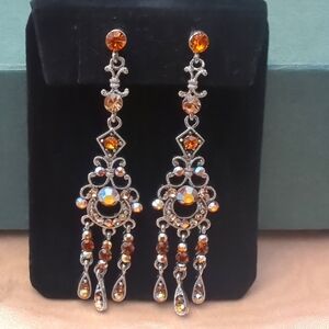 Costume topaz and amber chandelier earrings